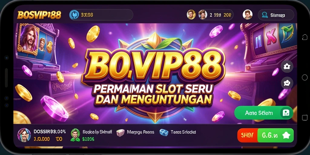 Tampilan gameplay menarik dari BOSVIP88 dengan gulungan slot berwarna-warni.
