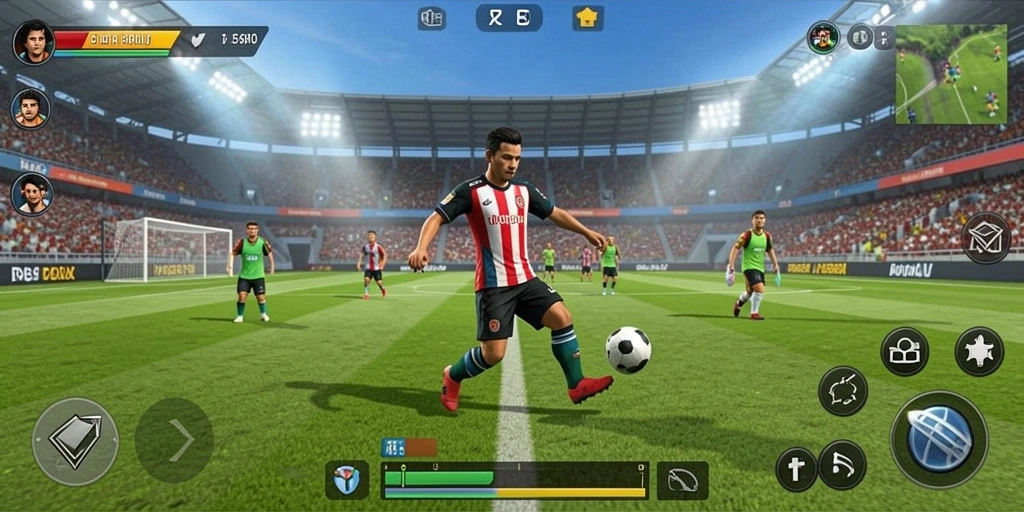 Screenshot menunjukkan aksi mendebarkan pertandingan sepak bola di F08.