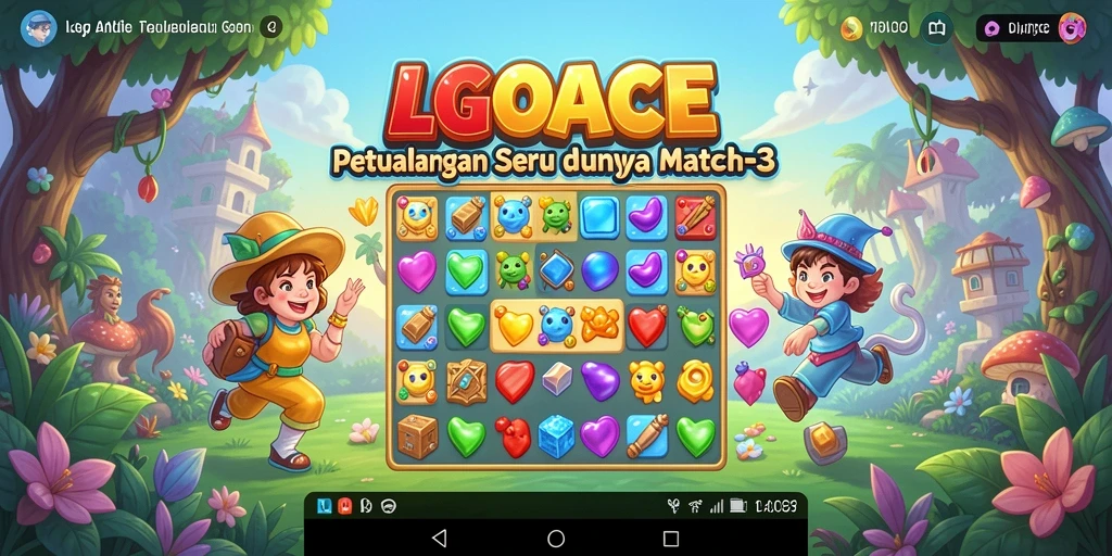 Screenshot gameplay LGOACE menampilkan aksi mencocokkan objek dalam dunia penuh warna.