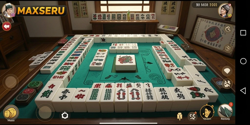 Tampilan gameplay seru dalam MAXSERU menampilkan aksi Mahjong yang mendebarkan.