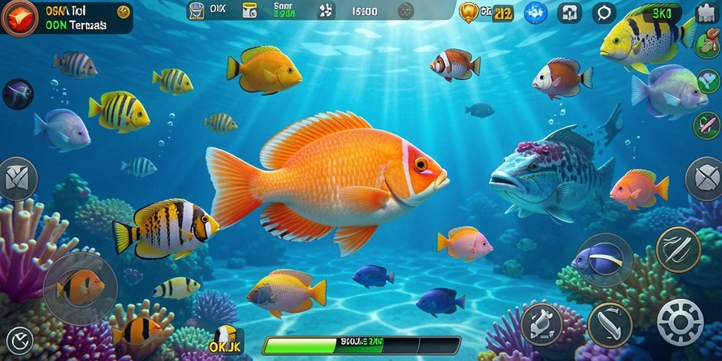 Gameplay seru menembak ikan di laut biru yang indah.
