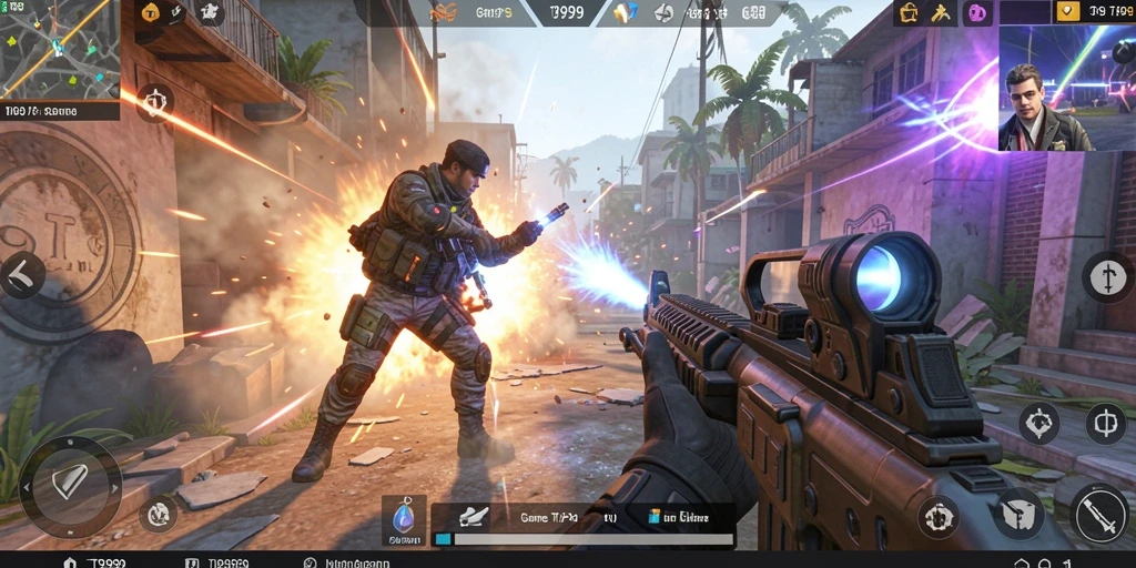Tangkapan layar menunjukkan tindakan seru di game TPS.